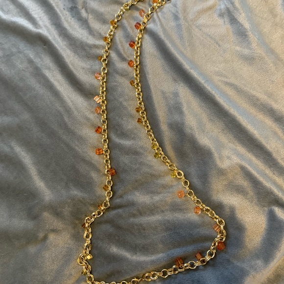24” heavy gold chain with orange crystals